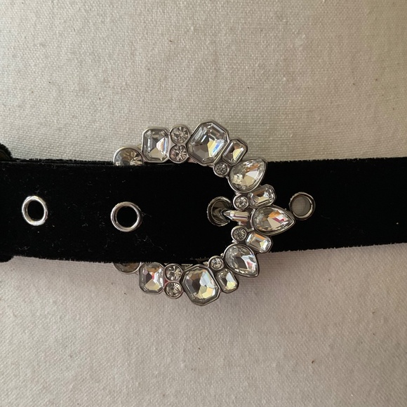 Talbots Embellished Crescent Buckle Black Velvet Adjustable Belt Size L NWOT